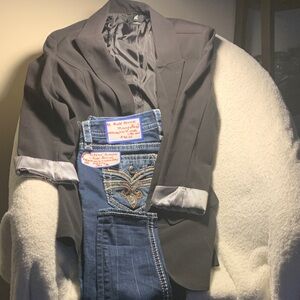 Rock Revival Black Blazer with Blue Jeans